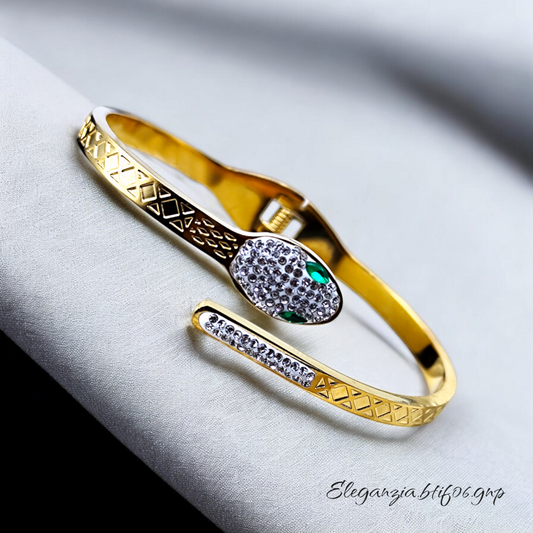 Green Diamanté Snake Snap Opening Bracelet